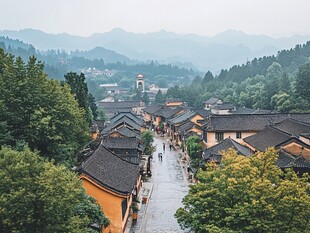 雨中古村落 静谧如画境