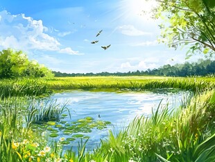 夏日湖畔风光