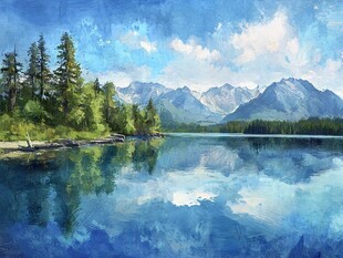 湖畔山林 梦幻山水景致