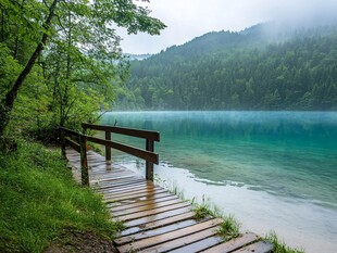 湖畔木栈道 清新山水景致