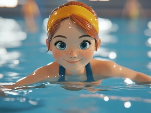 游泳少女水中的灿烂瞬间