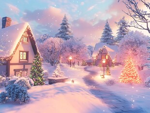 梦幻冬日圣诞乡村雪景