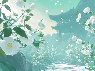 中式庭院中的白茶花美景