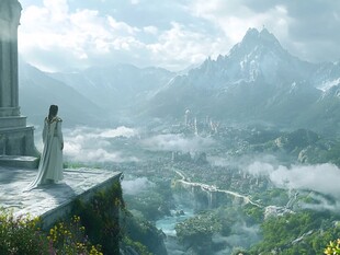 女子俯瞰奇幻山谷美景