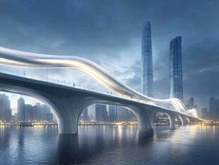 未来感城市桥梁夜景风光