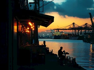 港口黄昏下的静谧独处时光