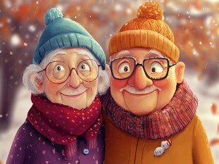 冬日里老夫妇的温馨时刻