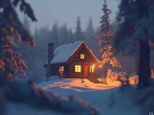 雪夜中的温馨小木屋