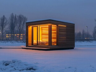 雪夜中的温馨木质小屋