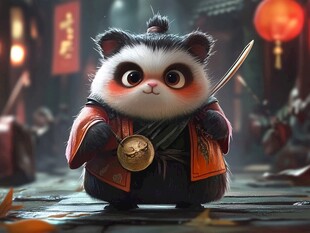 功夫熊猫持剑萌态十足