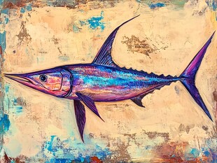 色彩斑斓的海洋剑鱼绘画