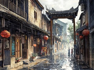 古巷烟雨间的中式风情