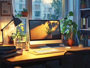 温馨舒适的居家办公小角落