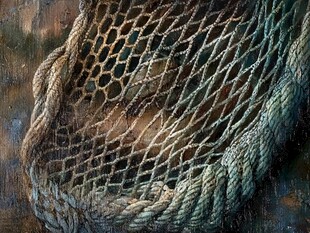 老旧渔网特写