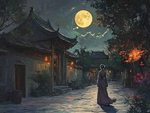 月夜古巷中的独行者