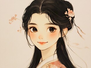 古风佳人 柔美长发簪花