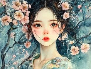 古风花漾少女梦幻插画