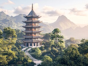 山林中的古朴多层宝塔