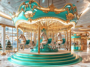 华丽室内旋转木马梦幻场景