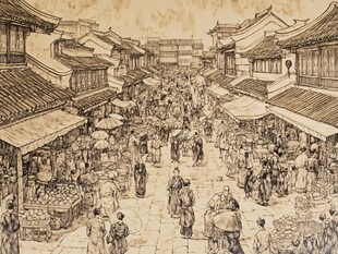 古代繁华集市街景图
