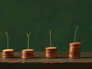 硬币上的绿植 财富与生机