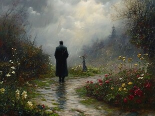 雨中独行者的静谧之路