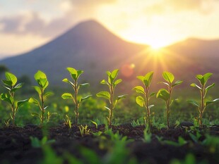 日出下的嫩绿幼苗