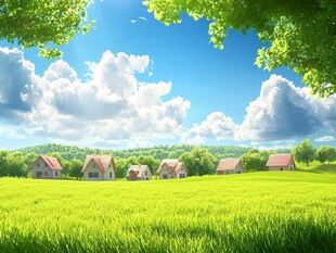 田园风光下的宁静乡村