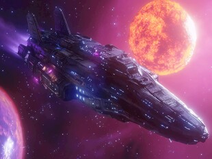 星际飞船遨游绚烂宇宙空间