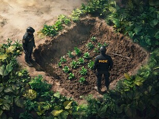 警察勘查植物种植坑现场