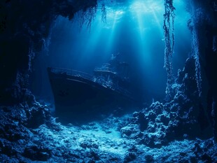海底沉船的神秘幽蓝世界