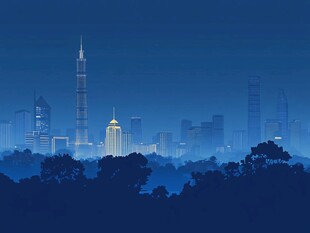 夜幕下的城市与森林景观