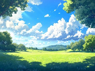 夏日绿野蓝天梦幻风景