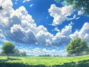 夏日绿野蓝天梦幻风光