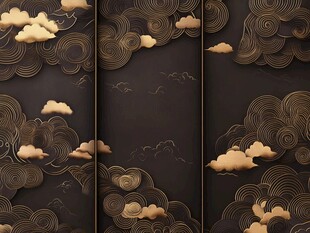 中式黑金祥云屏风装饰画