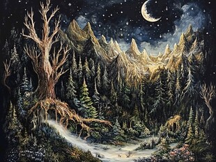 月夜山林奇幻景观