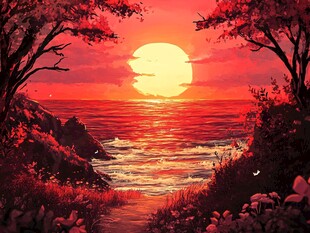 日落海边小径浪漫美景