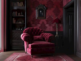 复古深红绒面客厅休闲椅