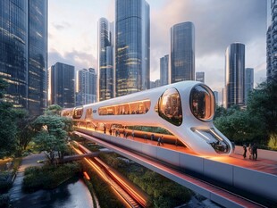 未来都市中的科幻列车景观