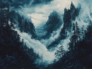 梦幻山间云雾缭绕之景