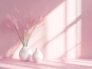 粉色空间中的素雅花瓶摆件