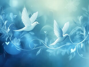 蓝调梦幻中双鸽轻盈飞舞