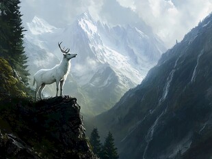 山巅白鹿 自然奇幻之景