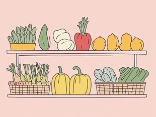 货架上的多彩新鲜蔬菜