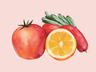 水彩绘水果与蔬菜组合