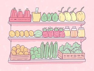 卡通风果蔬货架陈列图