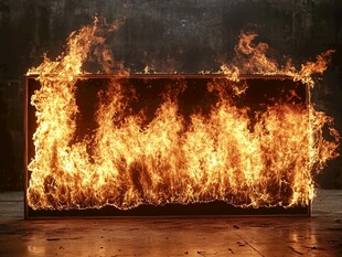 熊熊烈火燃烧的矩形物体