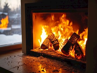 室内壁炉中燃烧的温暖火焰