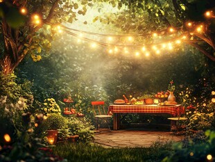 梦幻花园中的温馨野餐场景