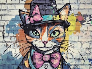 戴帽领结猫咪涂鸦艺术